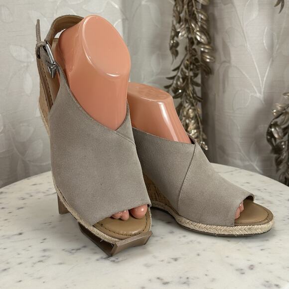 Franco Sarto Julien Sandal Cork Wedge Taupe Suede Espadrilles Size-8.5M Boho - Picture 7 of 17